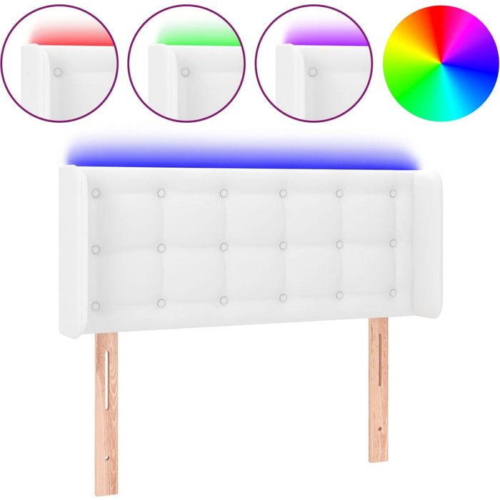 Cabecero con led cuero sintético blanco 93x16x78/88 cm - comfortxl