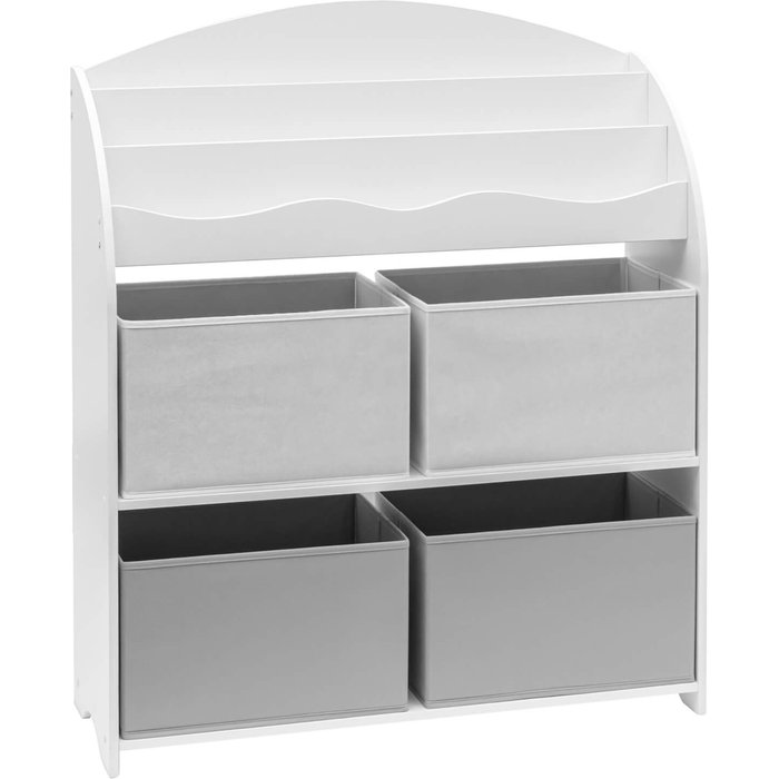 Estanteria juguetes infantil rebecca mobili mdf blanco gris con 4 cajas