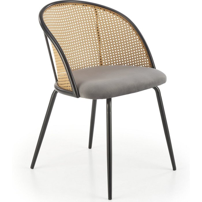 Silla con respaldo de mimbre y asiento gris carmel