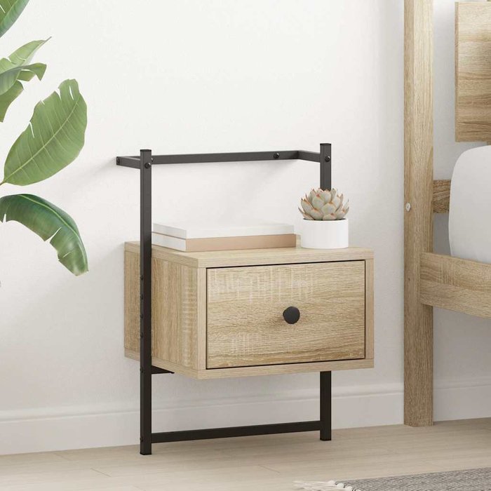 Mesita de noche mural de 2 piezas en roble sonoma, 35x30x51 cm