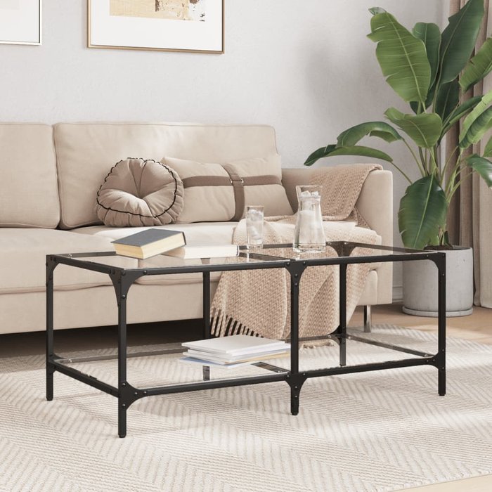 Mesa de centro con tapa de cristal transparente 98,5x50x40cm acero