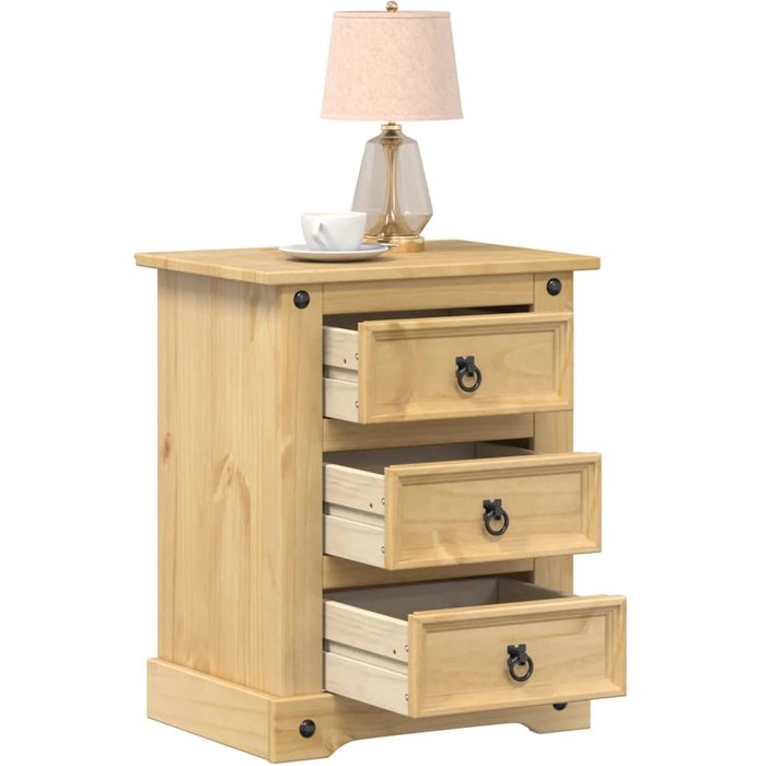 Mesita de noche corona madera maciza de pino 53x39x66 cm