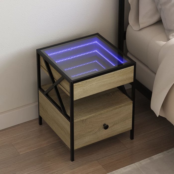 Mesita de noche con infinity led roble sonoma 40x40x51 cm