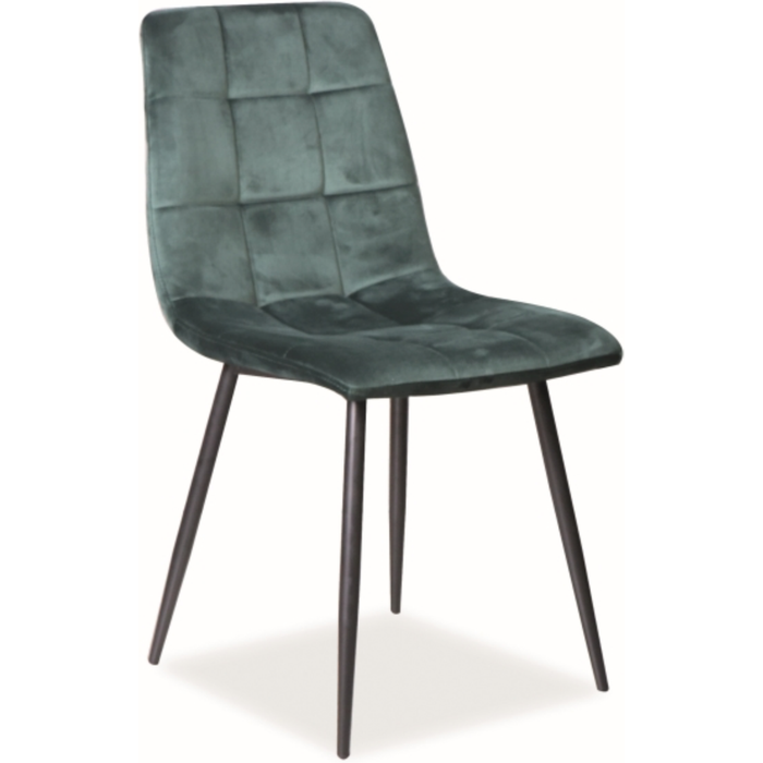 Silla de diseño de metal negro con terciopelo verde frigg