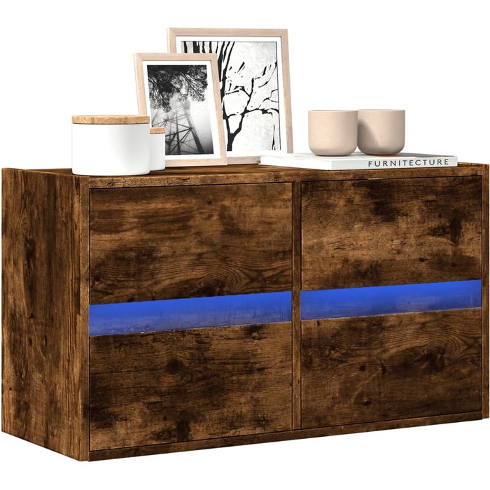 Mueble tv de pared con luces led roble ahumado 80x31x45 cm