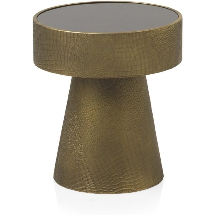 Mesa auxiliar de metal doraro y cristal negro