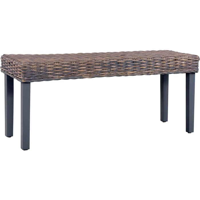 Banco 110 cm gris ratán kubu natural y madera maciza de mango