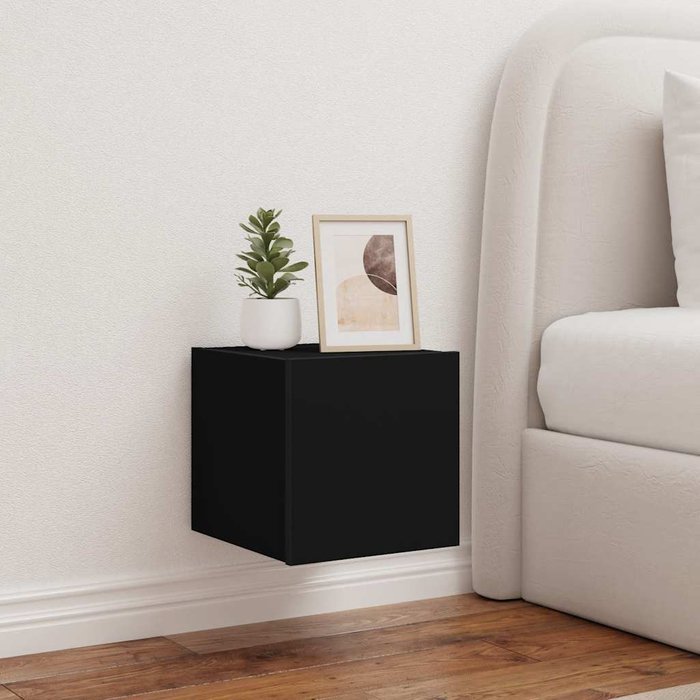 Muebles de tv de pared con luces led, 2 piezas, negro, 30,5x35x30 cm