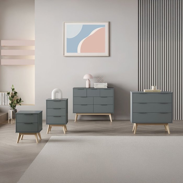 Mesita de noche numa 3 cajones verde salvia - oak soft 40 x 65,5 x 35 cm