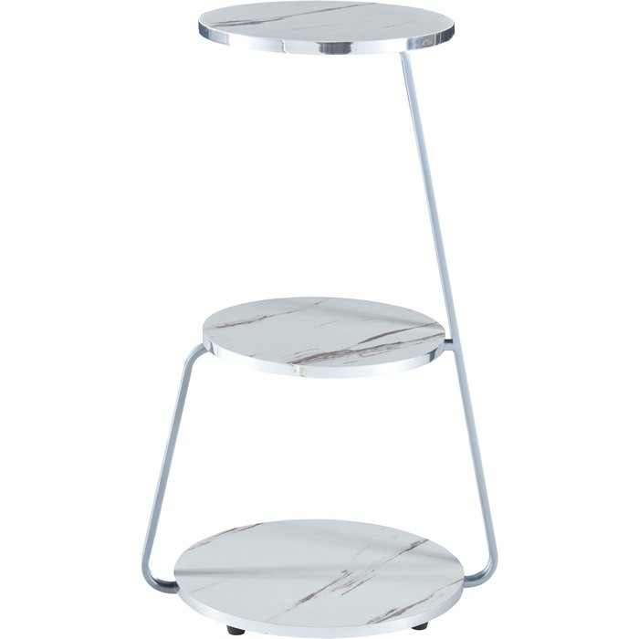 Mesa auxiliar de 3 niveles 74 x 46 x 37 cm mármol blanco/plata 03_0008647