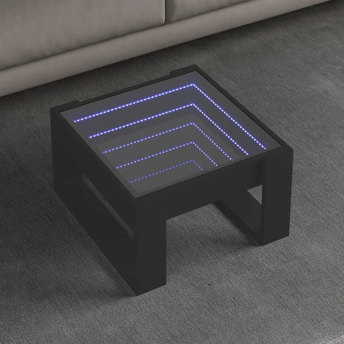 Mesa de centro con iluminación led infinita, negra, 50x53x30 cm