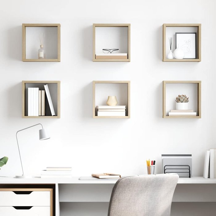 Estantería modular de pared de 6 módulos, de roble sonoma, 26 x 15 x 26 cm.