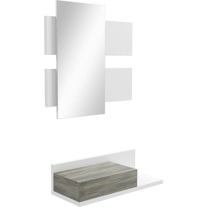 Mueble de entrada suspendido con espejo y cajón 75x75cm blanco y gris moderno