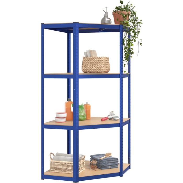 Estantería esquina 4 niveles madera contrachapada y acero azul – comfortxl