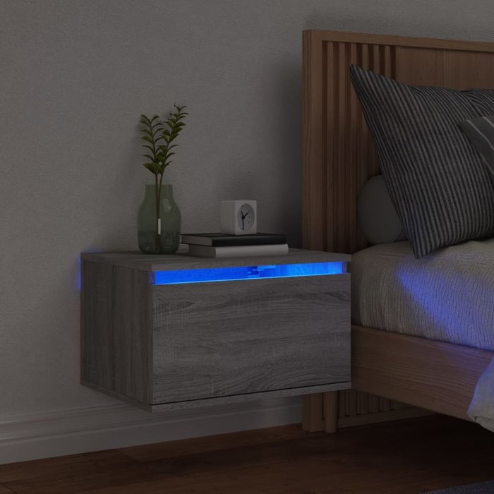 Mesita de noche de pared con luces led gris sonoma - comfortxl