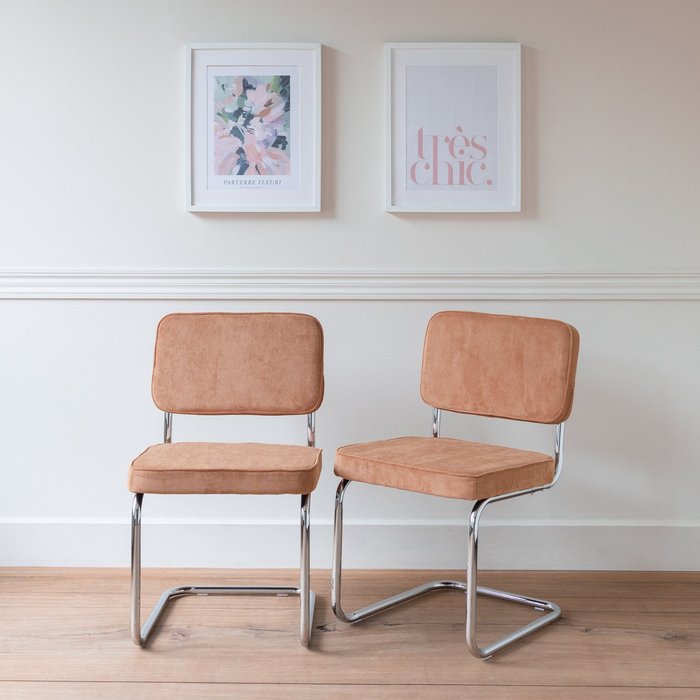 Pack de 2 sillas cantiléver de pana terracota maria