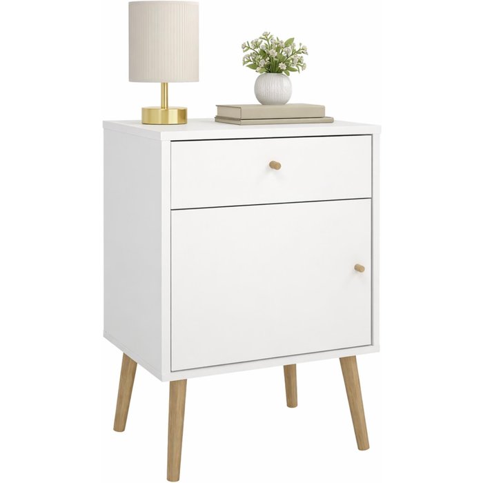 Mesita de noche mesa auxiliar guadiana con 1 puerta y 1 cajón blanco 51x40x73 cm