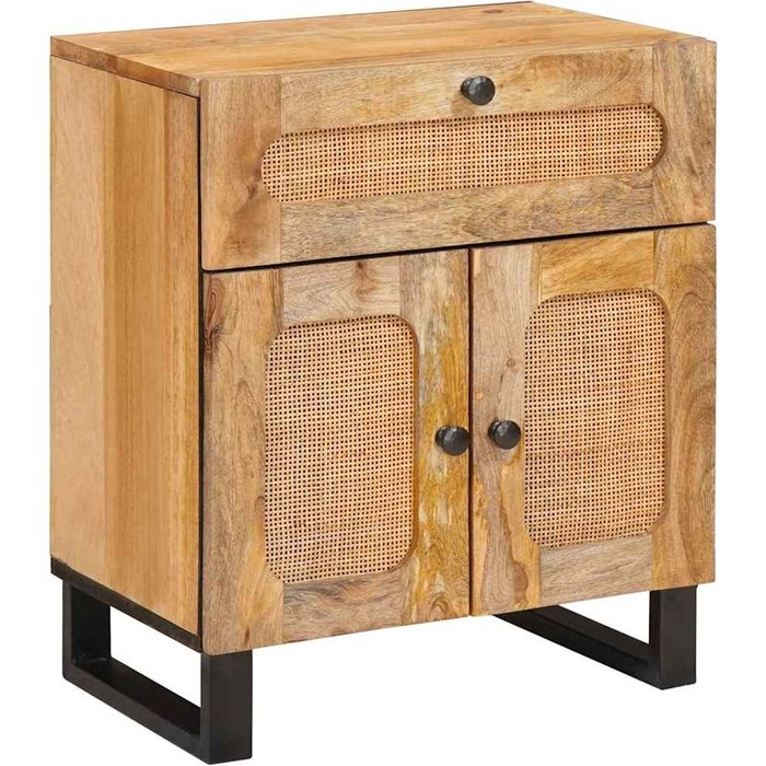 Mesita de noche natural de 50 x 33 x 60 cm. madera maciza de mango.