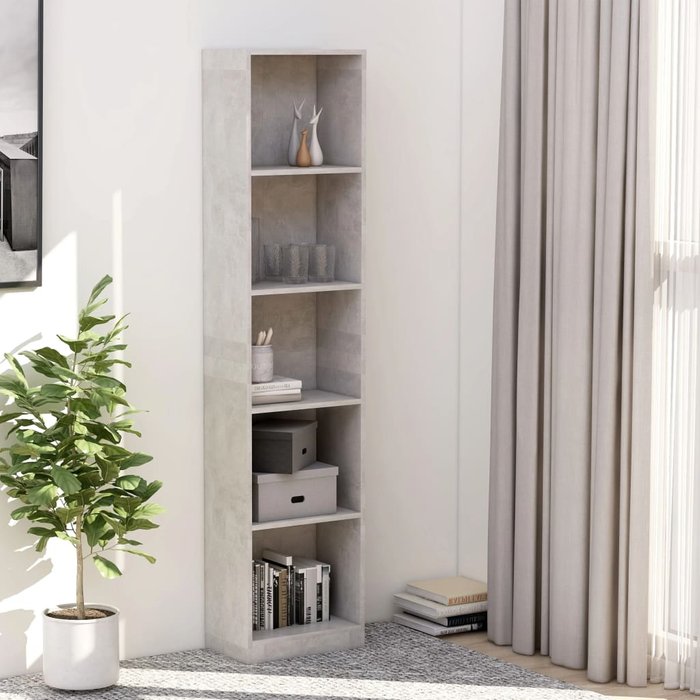 Librería 5 niveles aglomerado gris hormigón 40x24x175 cm