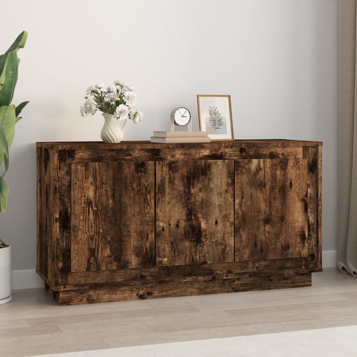 Aparador de roble ahumado de 102x35x55 cm, fabricado en madera de ingeniería.