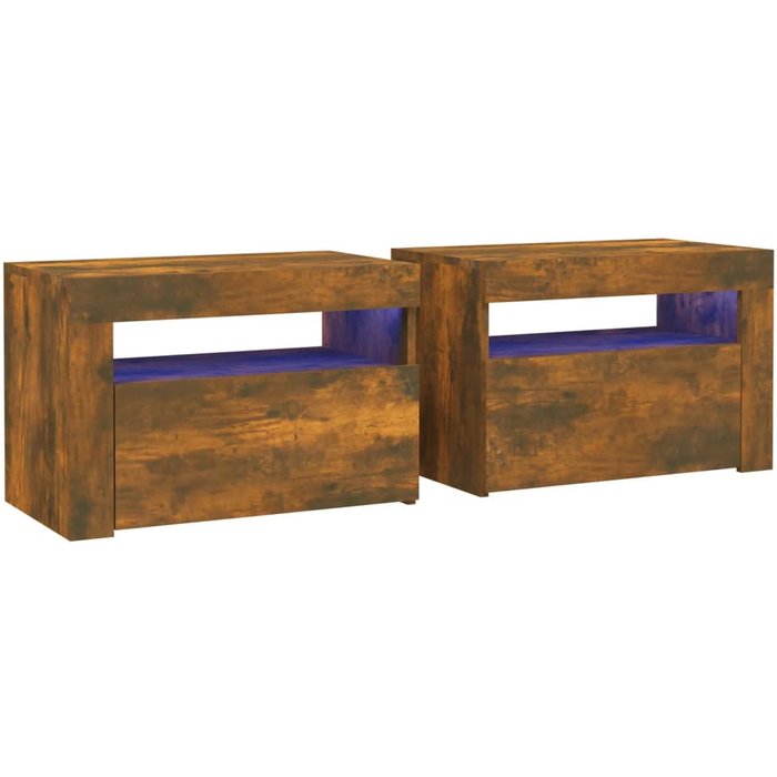 Mesitas de noche con led 2 uds color roble ahumado - comfortxl