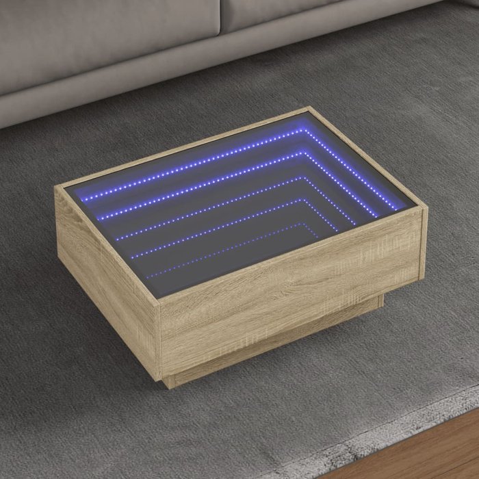 Mesa de centro y led madera ingeniería roble sonoma 70x50x30 cm vidaxl