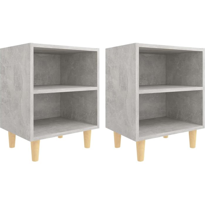 Mesitas de noche 2 piezas patas de madera gris hormigón 40x30x50 cm - comfortxl