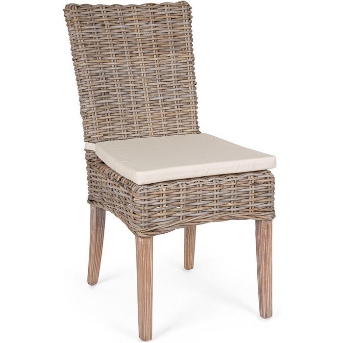 Silla de comedor de caoba y tejido kubu con cojín, natural