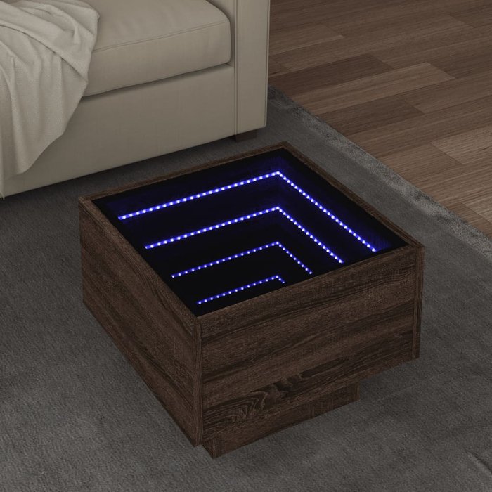 Mesa auxiliar y led roble marrón 40x40x30 cm madera contrachapada