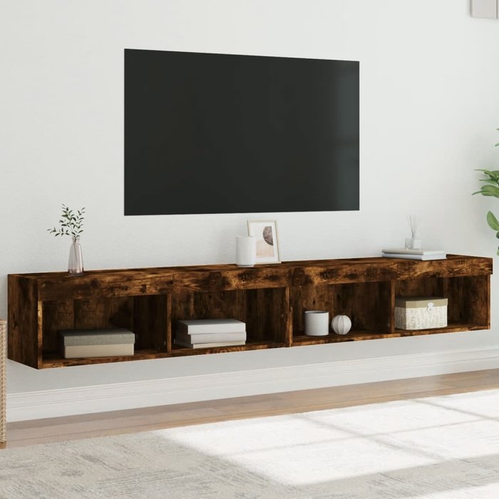 Muebles de tv con luces led 2 uds roble ahumado 100x30x30 cm