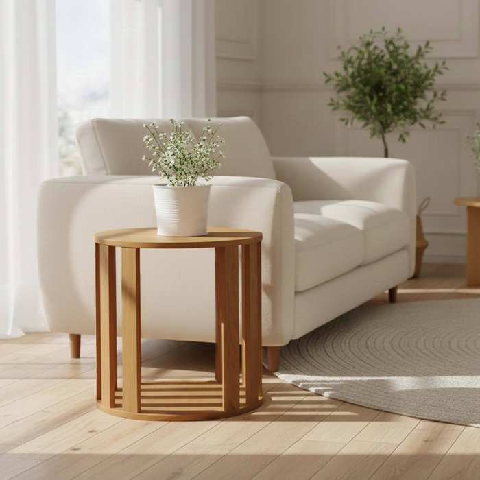 Mesa de centro redonda con acabado madera diám 50 cm madera clara