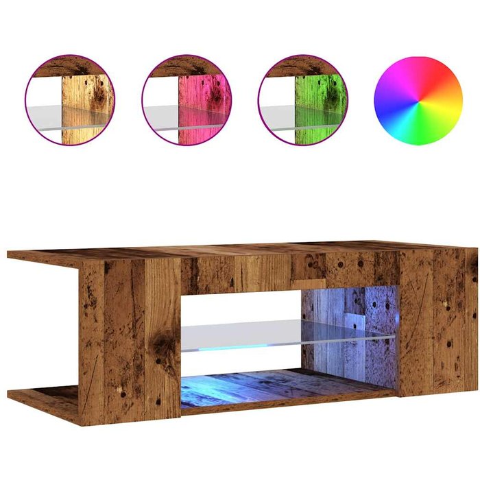 Mueble tv luces led madera ingeniería envejecida 90x39x30 cm - comfortxl