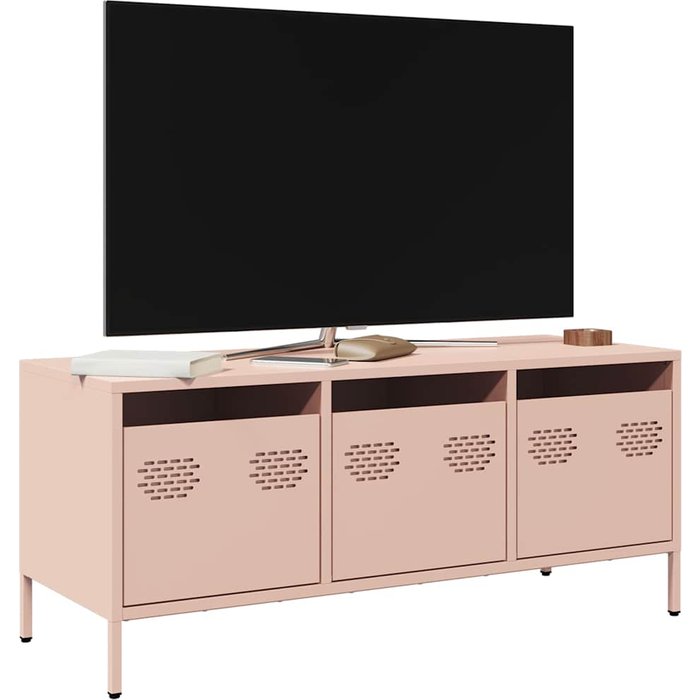 Mueble de tv rosa, 101,5x39x43,5 cm, acero laminado en frío