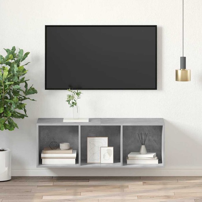 Mueble de tv de pared, gris hormigón, 37x37x107 cm, madera de ingeniería