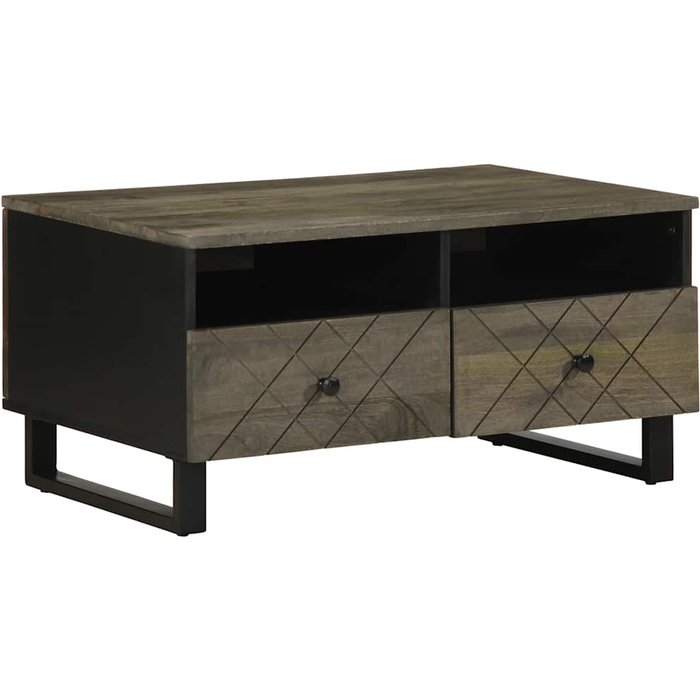 Mesa de centro madera maciza de mango negra 80x54x40 cm