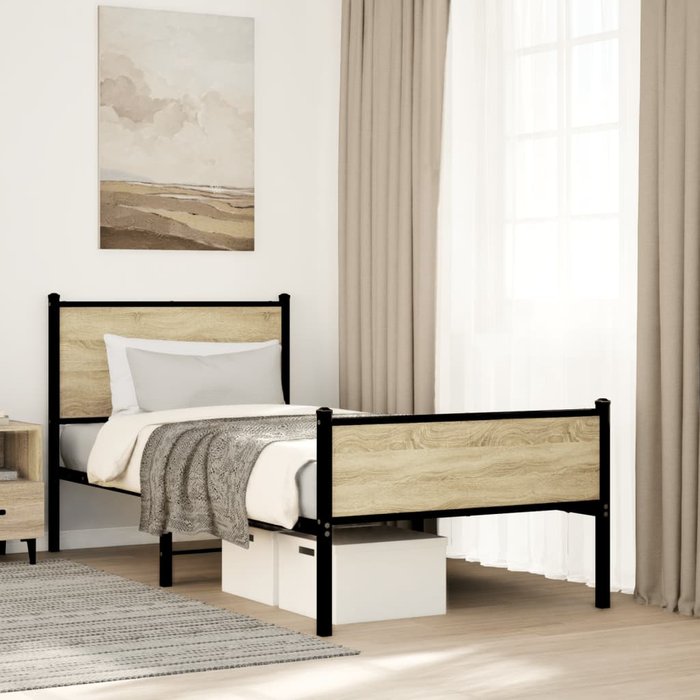 Maison exclusive - estructura de cama sin colchón metal roble sonoma 90x190 cm