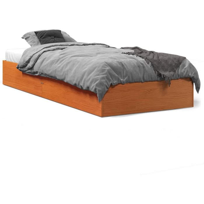 Estructura de cama encerada marrón 75x190 cm de madera maciza de pino