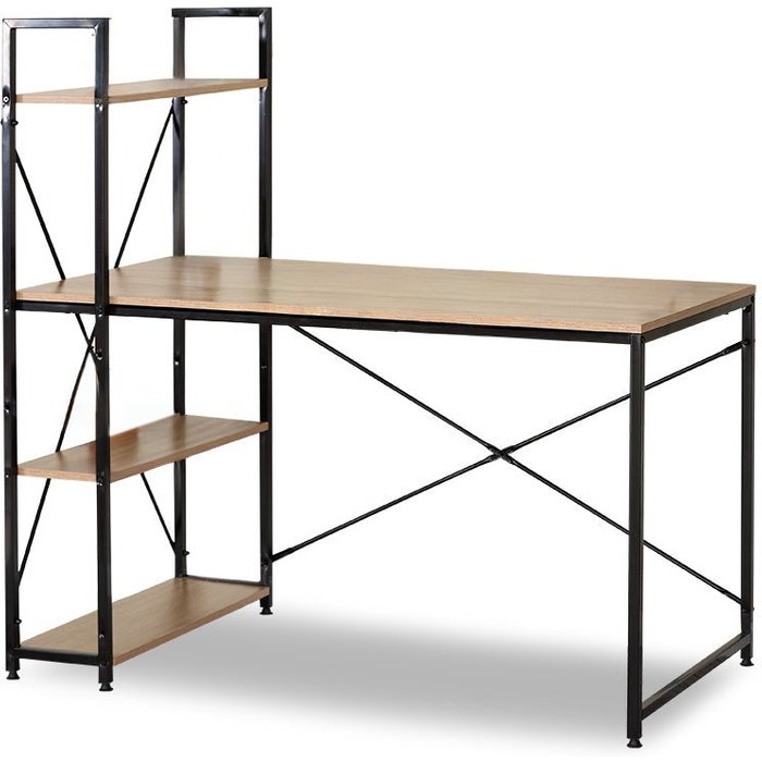 Escritorio industrial con estanteria nancy 120cm, roble y negro