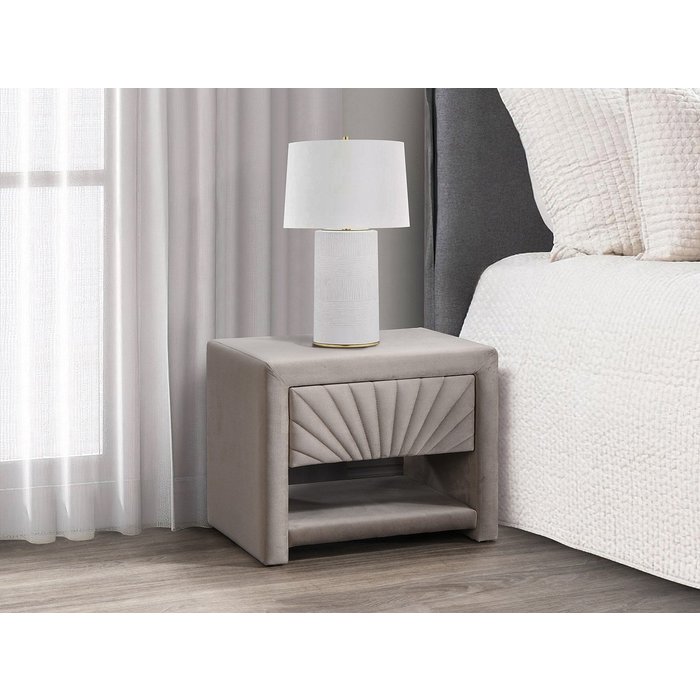 Mesita de noche - 1 cajón y 1 compartimento - terciopelo - beige - ulami
