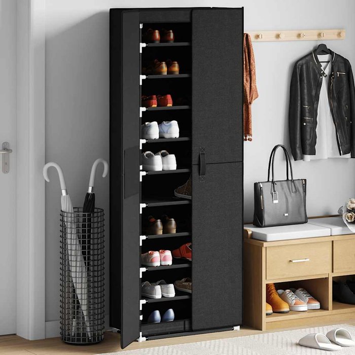 Zapatero de tela con funda negro 60x30x166 cm vidaxl