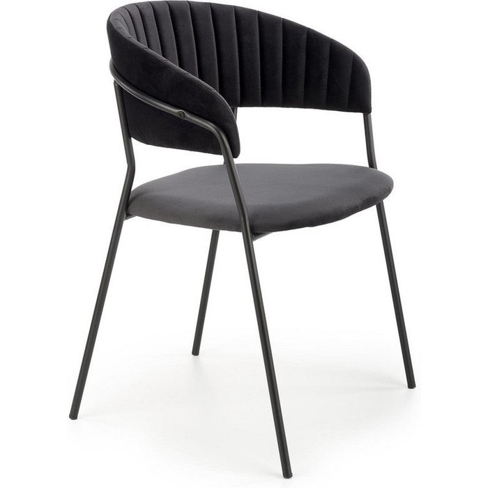 Silla de comedor contemporánea de terciopelo negro con estructura de metal dagan