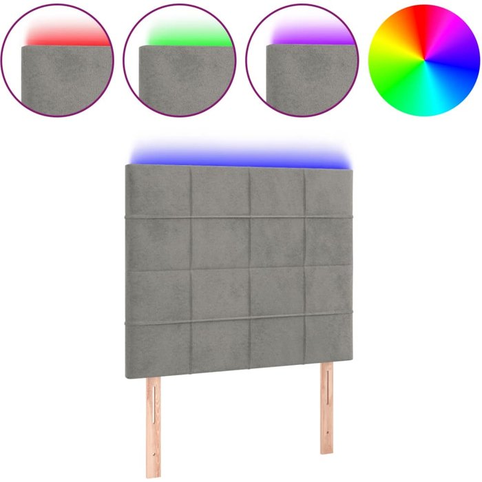 Cabecero con luces led terciopelo gris claro 90x5x118/128 cm - comfortxl