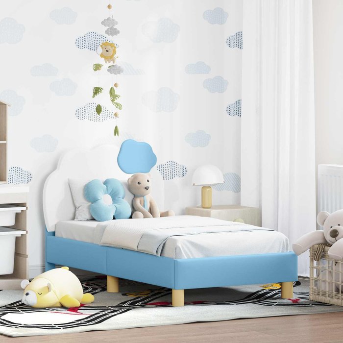 Estructura de cama para niños pequeños con cabecera azul pu