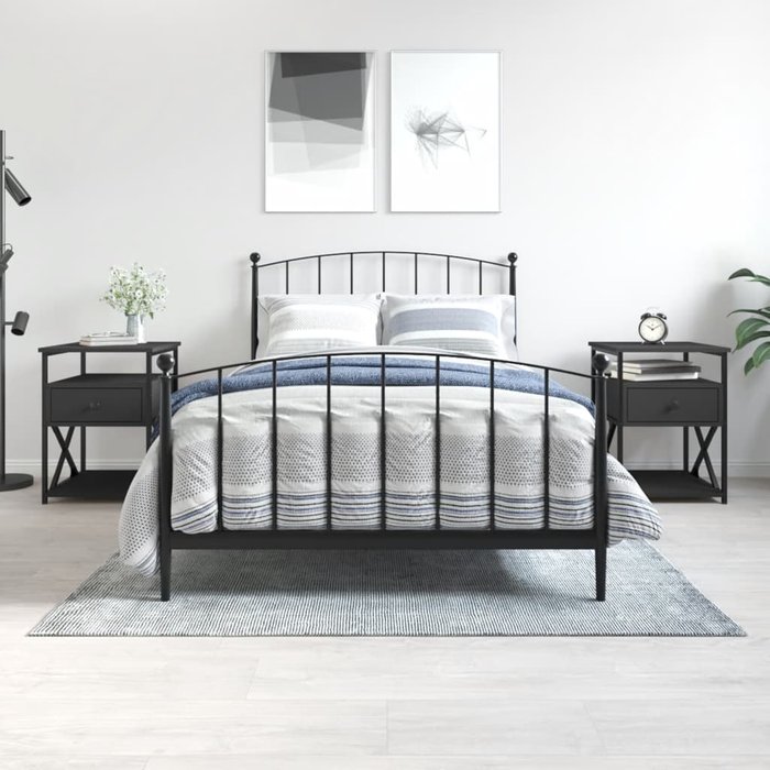 Mesitas de noche 2 uds madera de ingeniería negro 40x42x55 cm - comfortxl