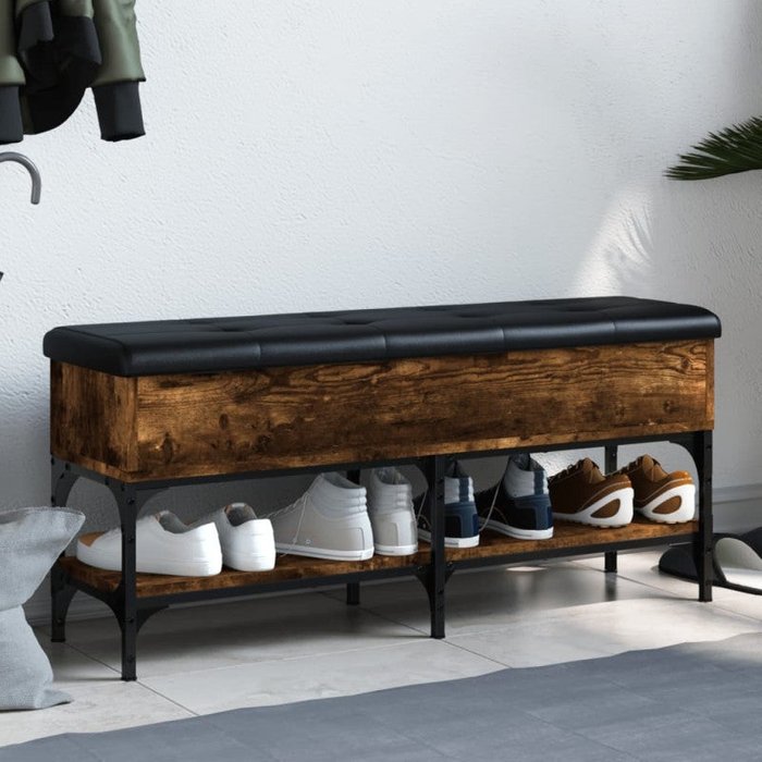 Vidaxl banco zapatero madera de ingeniería roble ahumado 102x32x45 cm