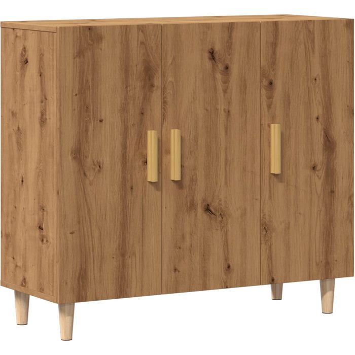 Aparador de madera de ingeniería roble artisan 90x34x80 cm v2307 unico / marrón