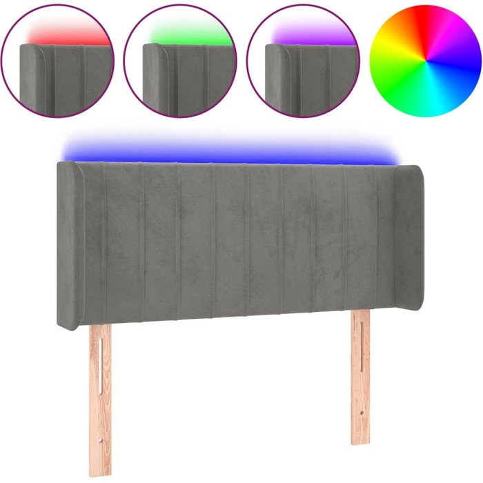 Cabecero cama - mueble cabecero con led de terciopelo gris claro 103x16x78/88 cm