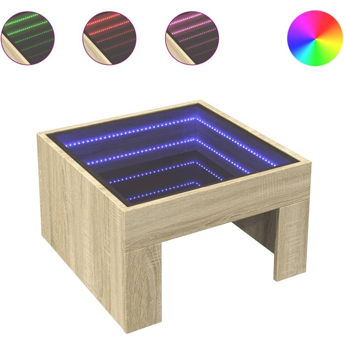 Mesa de centro con led infinito roble sonoma 50x50x30 cm - comfortxl