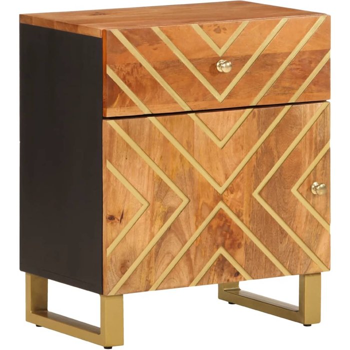Mesita de noche marrón y negra 50x33x60 cm madera maciza de mango