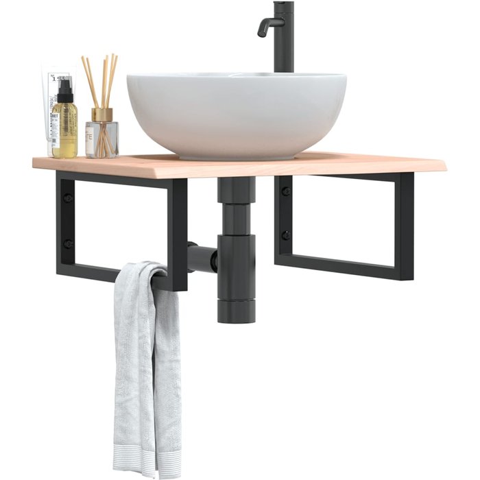 Maison exclusive - estante de lavabo de pared de acero y madera maciza de roble